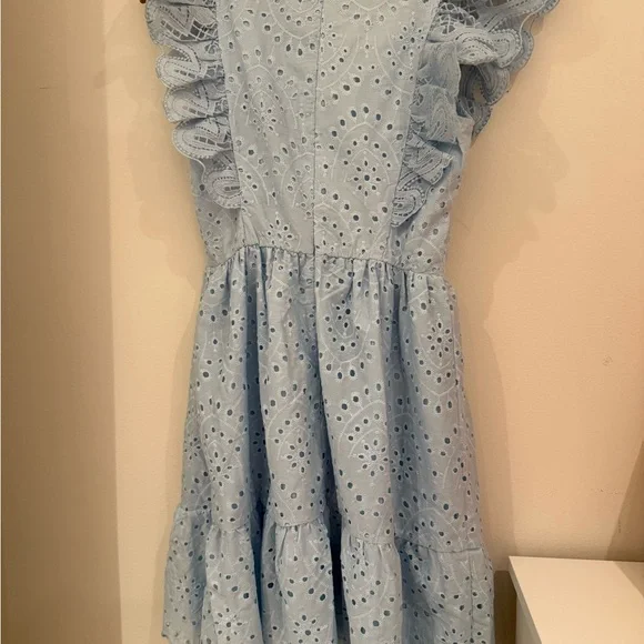Light Blue Eyelet Ruffle Dress - Picture 5 of 6